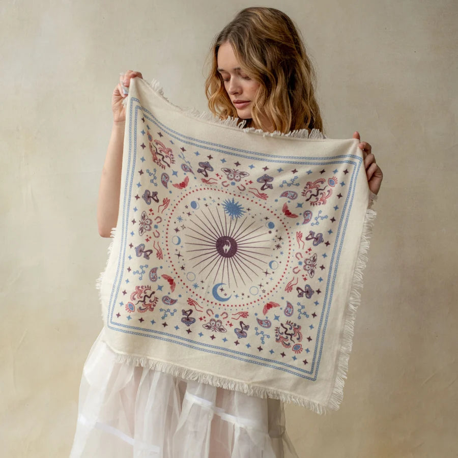 Freya Cosmic Rodeo Mini Cashmere Bandana Ivory Plum/Azure