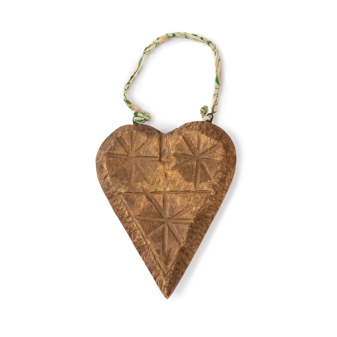 Sugarboo Hanging Carved Wooden Kantha Heart