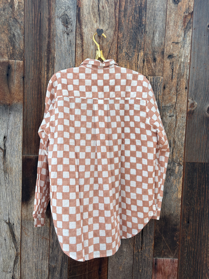 ...And For Good Good Boyfriend Shirt Checkerboard Mocha