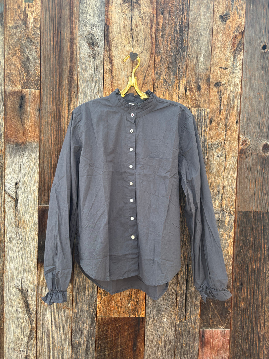 ...And For Good Girlfriend Shirt W/ Ruffle Trim - Charcoal Grey S/M