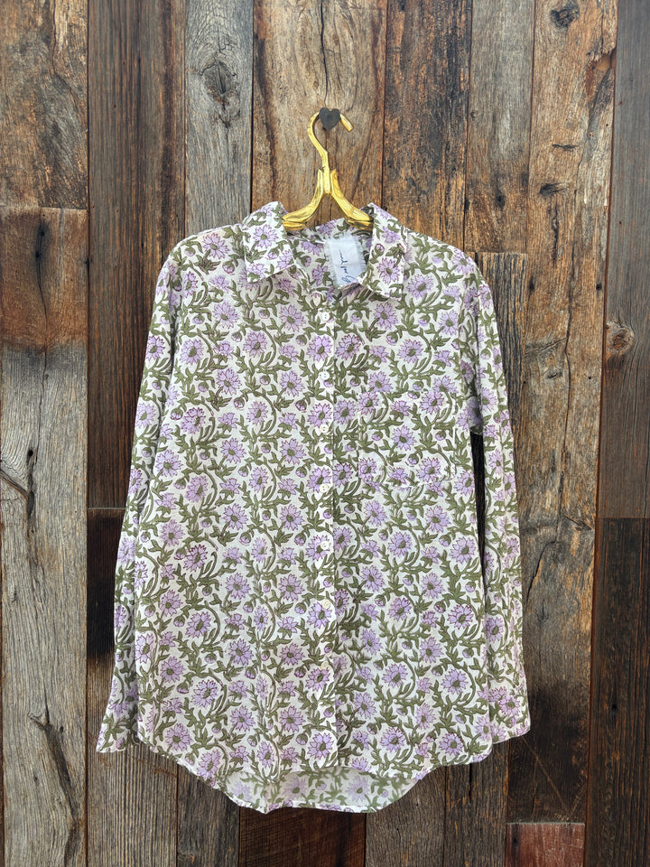 ..and for good Printed LS Boyfriend Shirt Darlington Floral Lavendar S/M