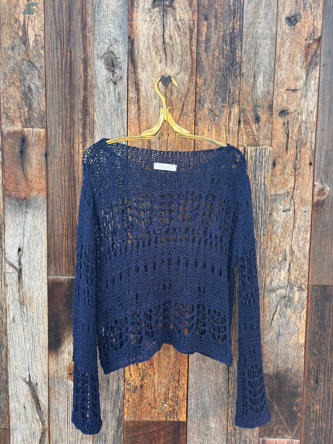 Milio Milano Crochet Long Sleeve Top Navy  O/S