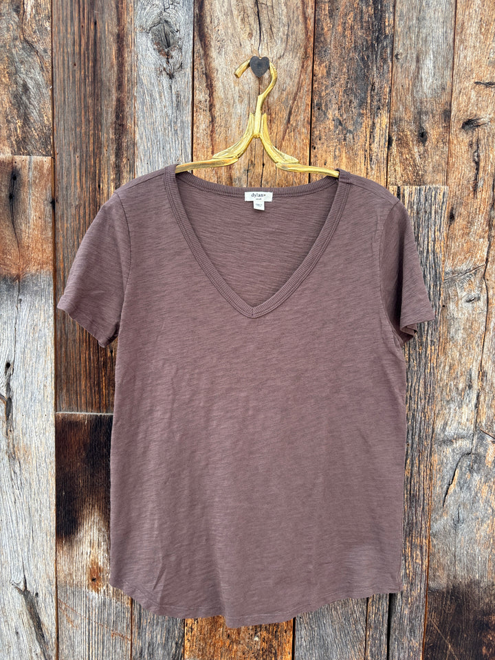 Dylan S/S Classic Deep V Tee - Soft Brown