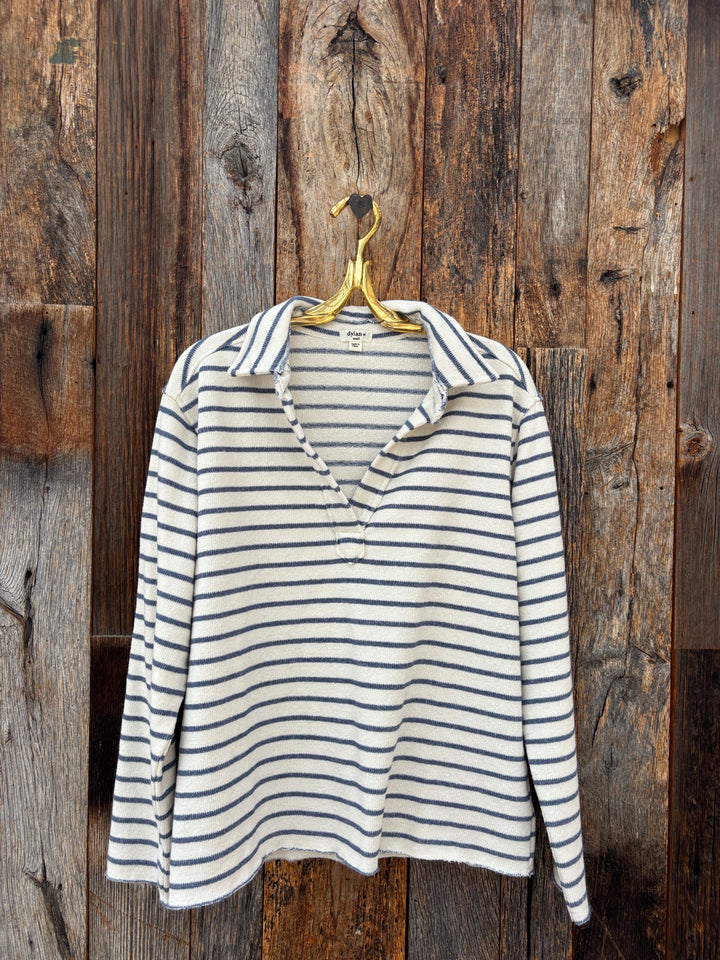 Dylan Mila Popover Top - Denim/Soft White Stripe