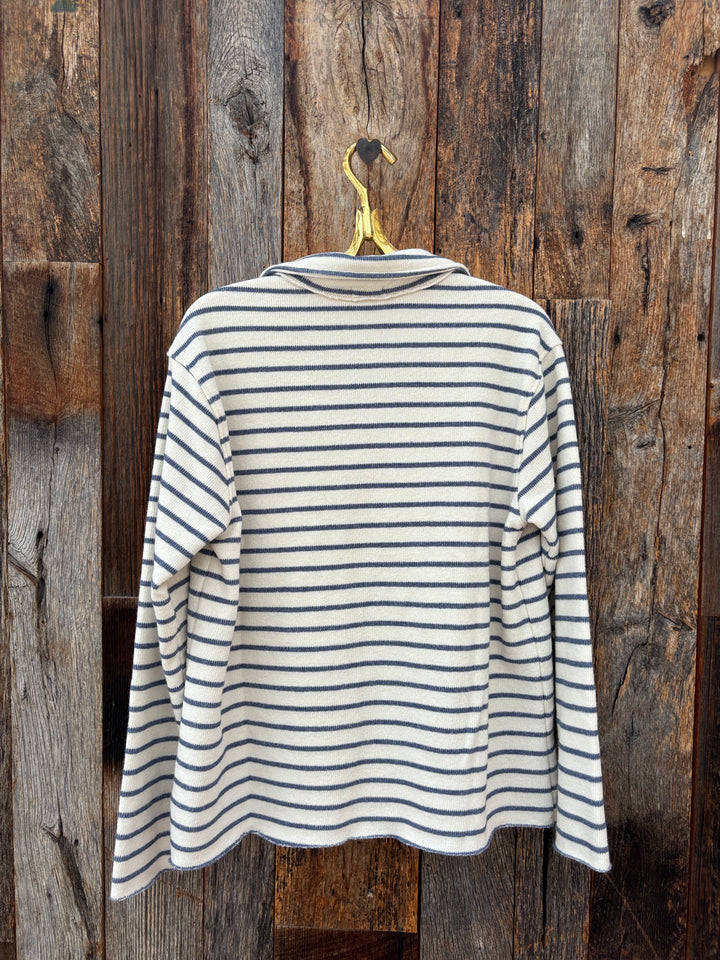 Dylan Mila Popover Top - Denim/Soft White Stripe