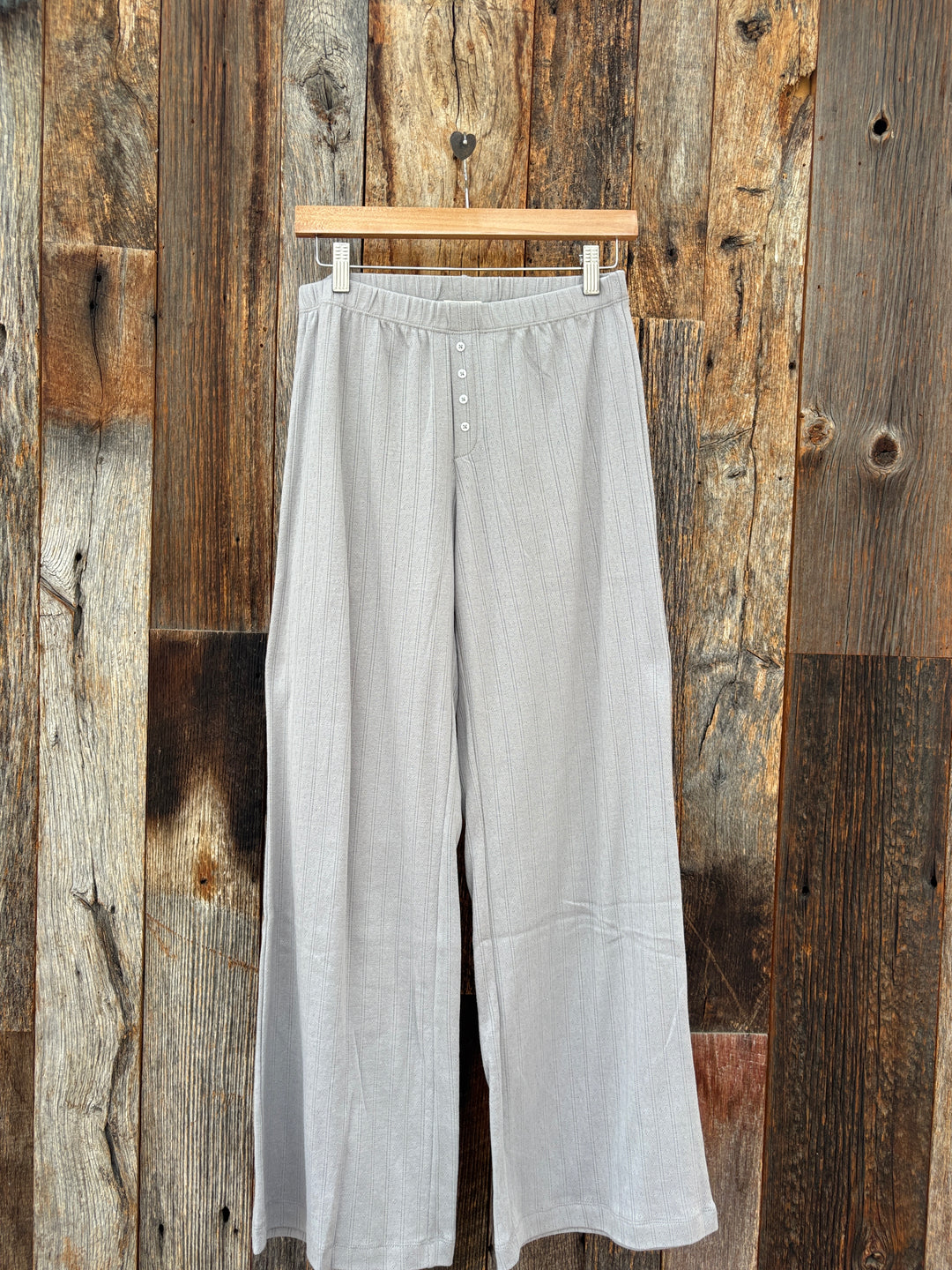 Dylan Kelly Pointelle Wide Leg Pant - Soft Grey