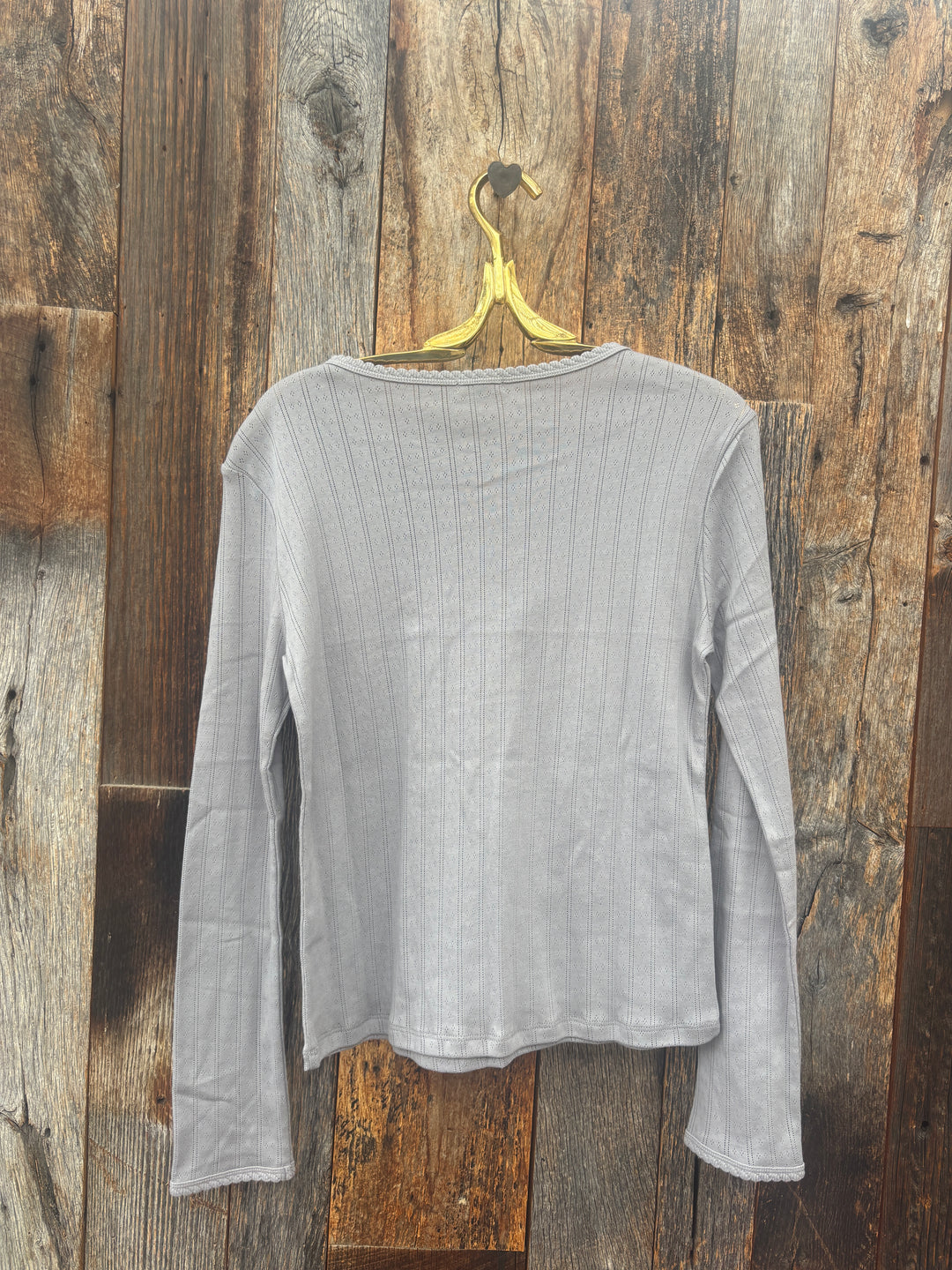 Dylan Kelly Pointelle L/S Tee - Soft Grey
