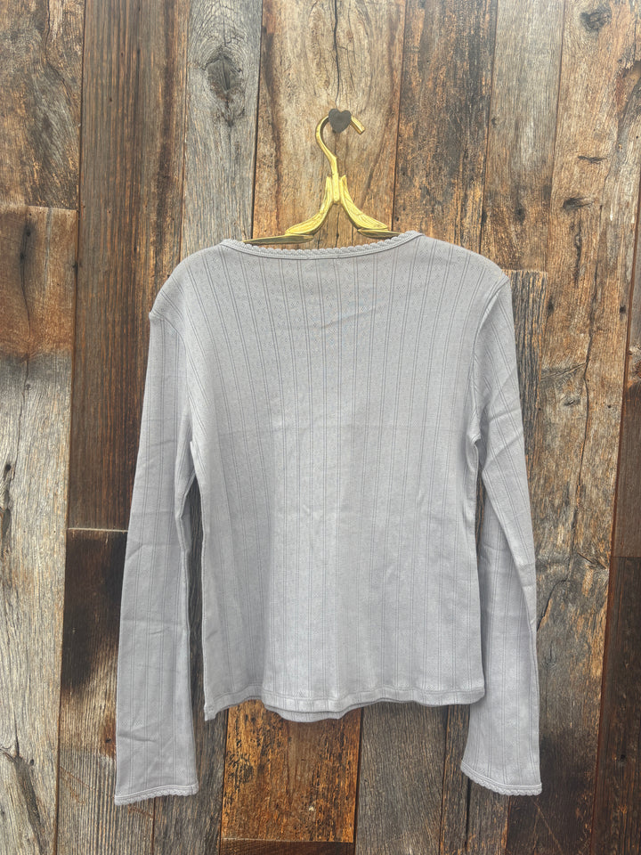 Dylan Kelly Pointelle L/S Tee - Soft Grey