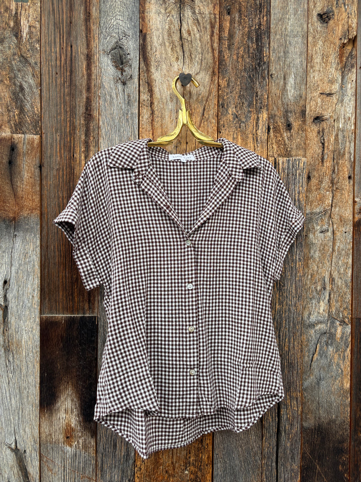 Bella Dahl S/S Roll Sleeve Shirt - Brown Gingham