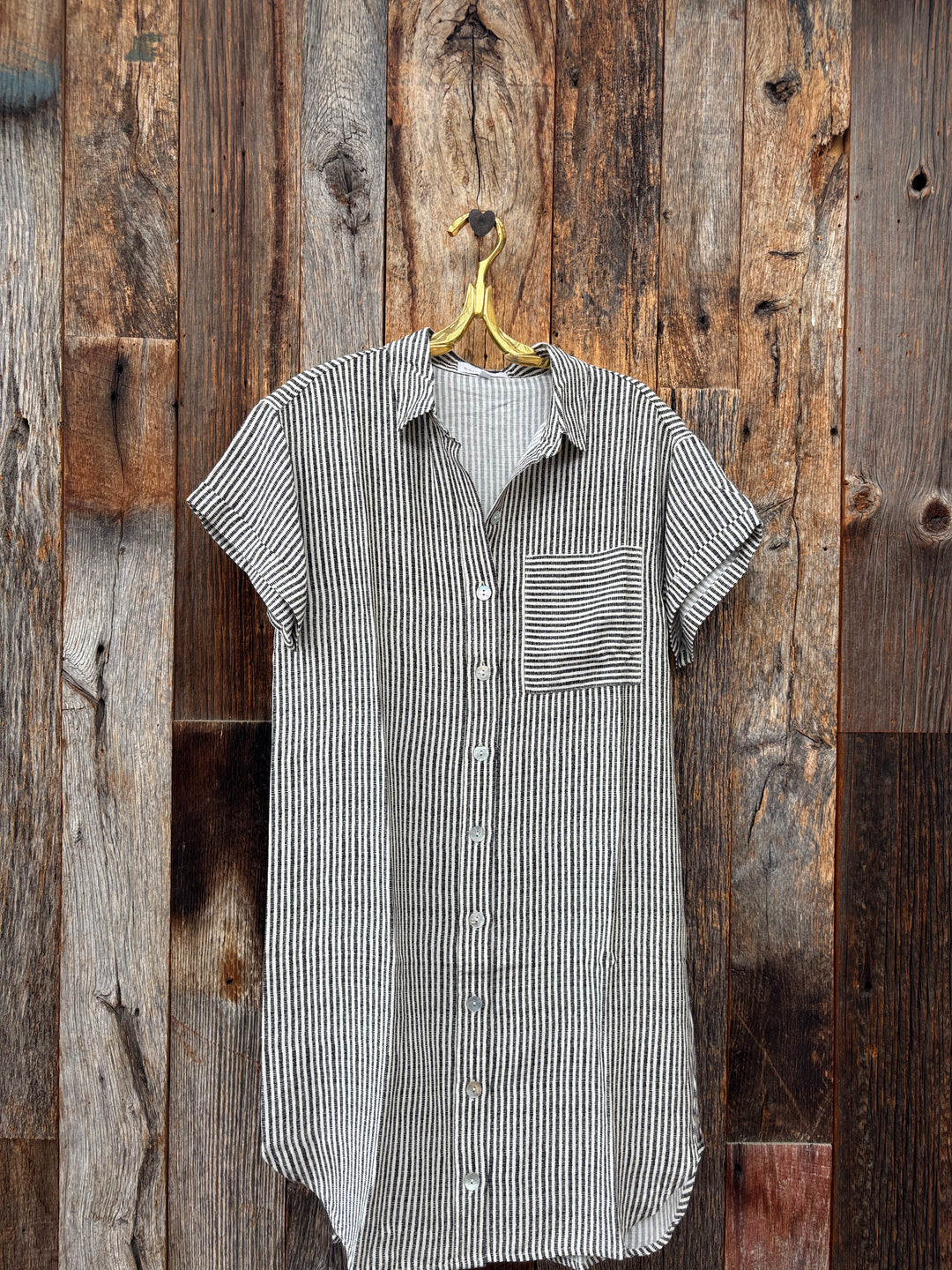 Bella Dahl Roll Sleeve Shirt Dress- Hatch Stripe
