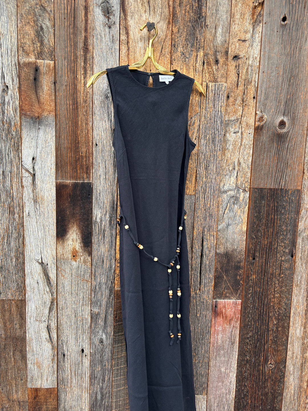 Bella Dahl Bias Midi Dress w/ Beaded Belt - Black