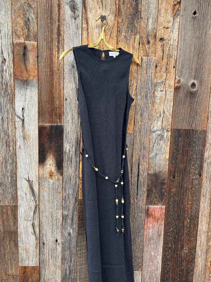 Bella Dahl Bias Midi Dress w/ Beaded Belt - Black