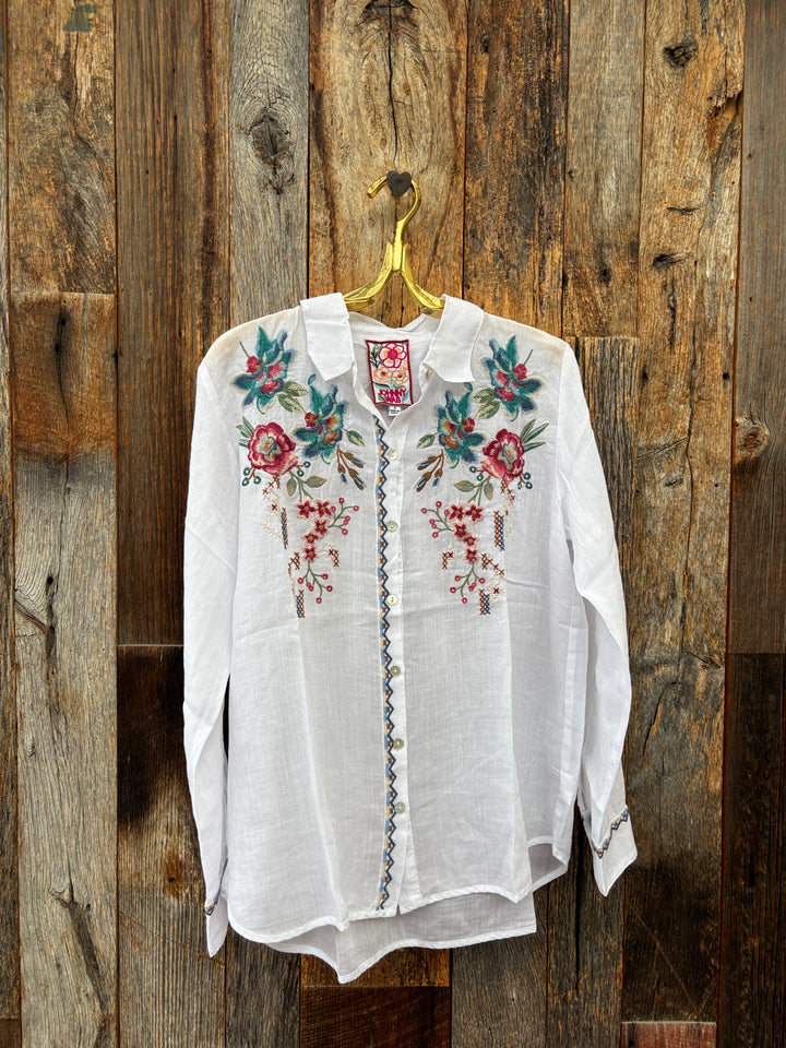 Johnny Was Ellarose Contrast Binding Shirt - White