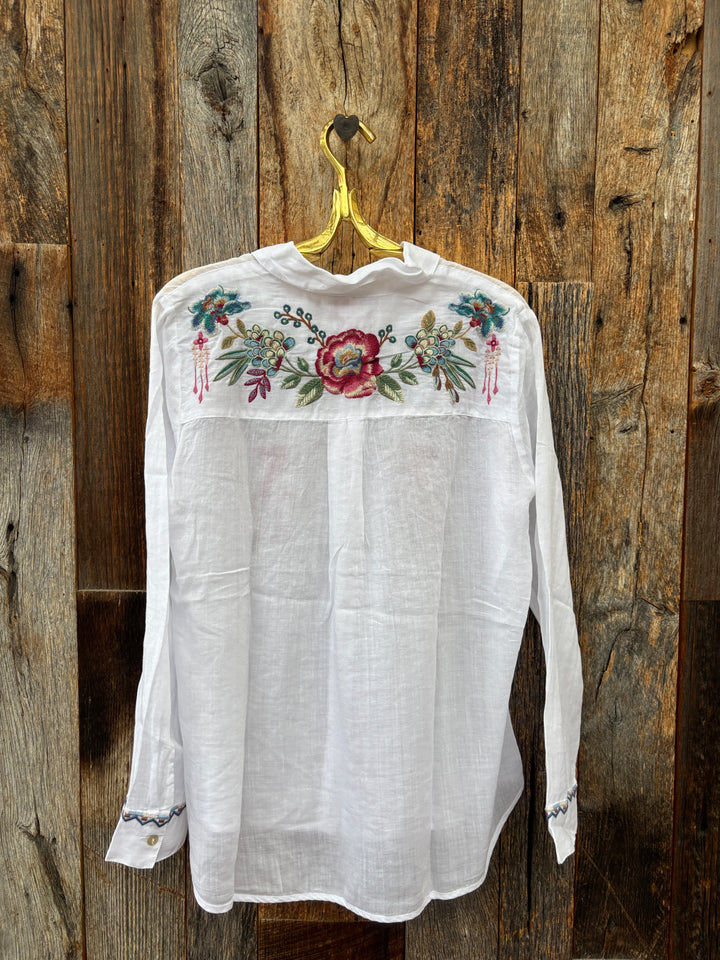 Johnny Was Ellarose Contrast Binding Shirt - White