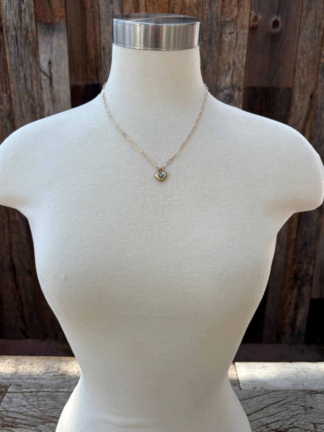 CLP Yellow Bronze Puffy Heart Necklace GF Chain