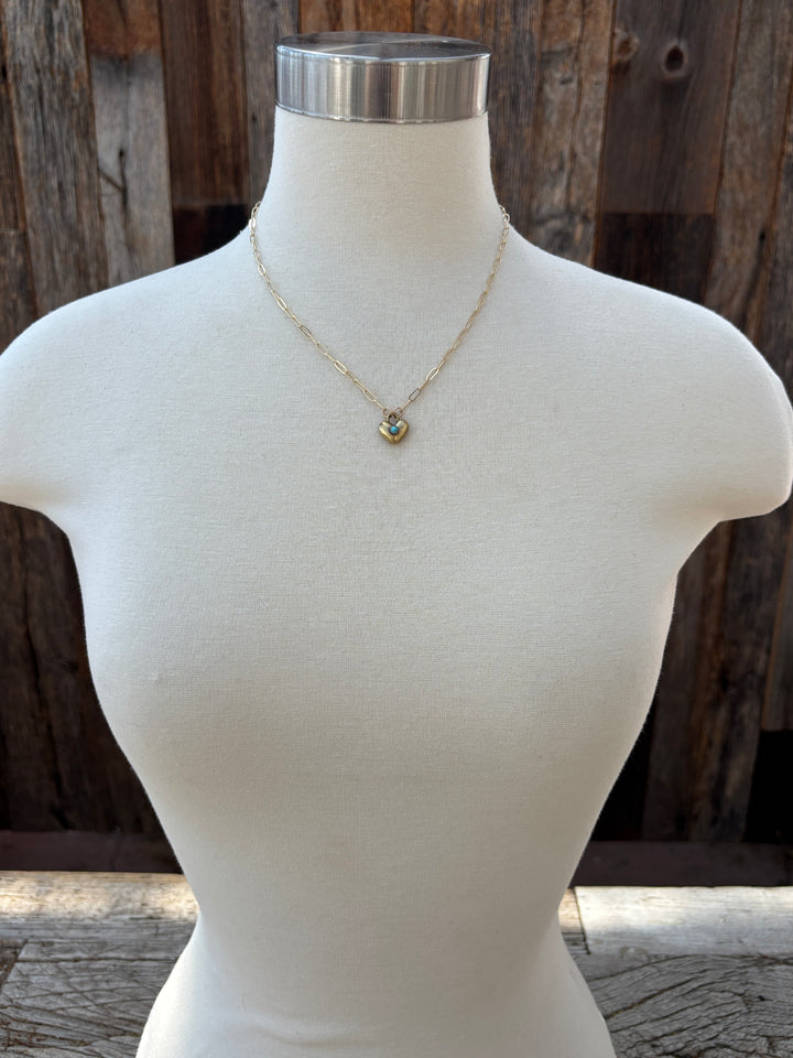 CLP Yellow Bronze Puffy Heart Necklace GF Chain