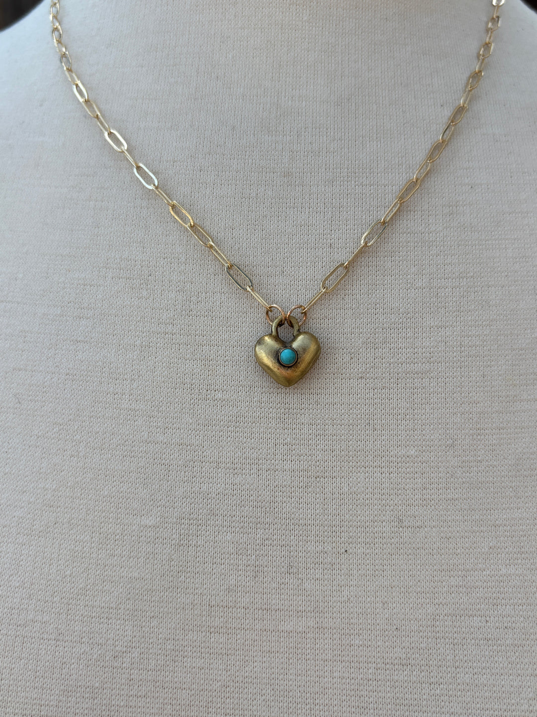 CLP Yellow Bronze Puffy Heart Necklace GF Chain