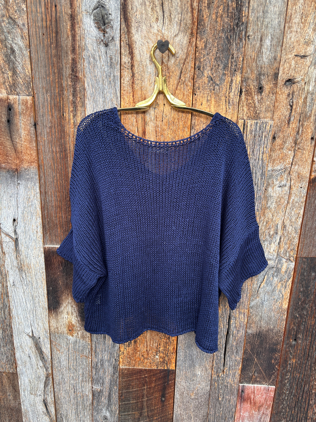 Milio Milano Open Weave V-Neck Crochet Top - Navy OS