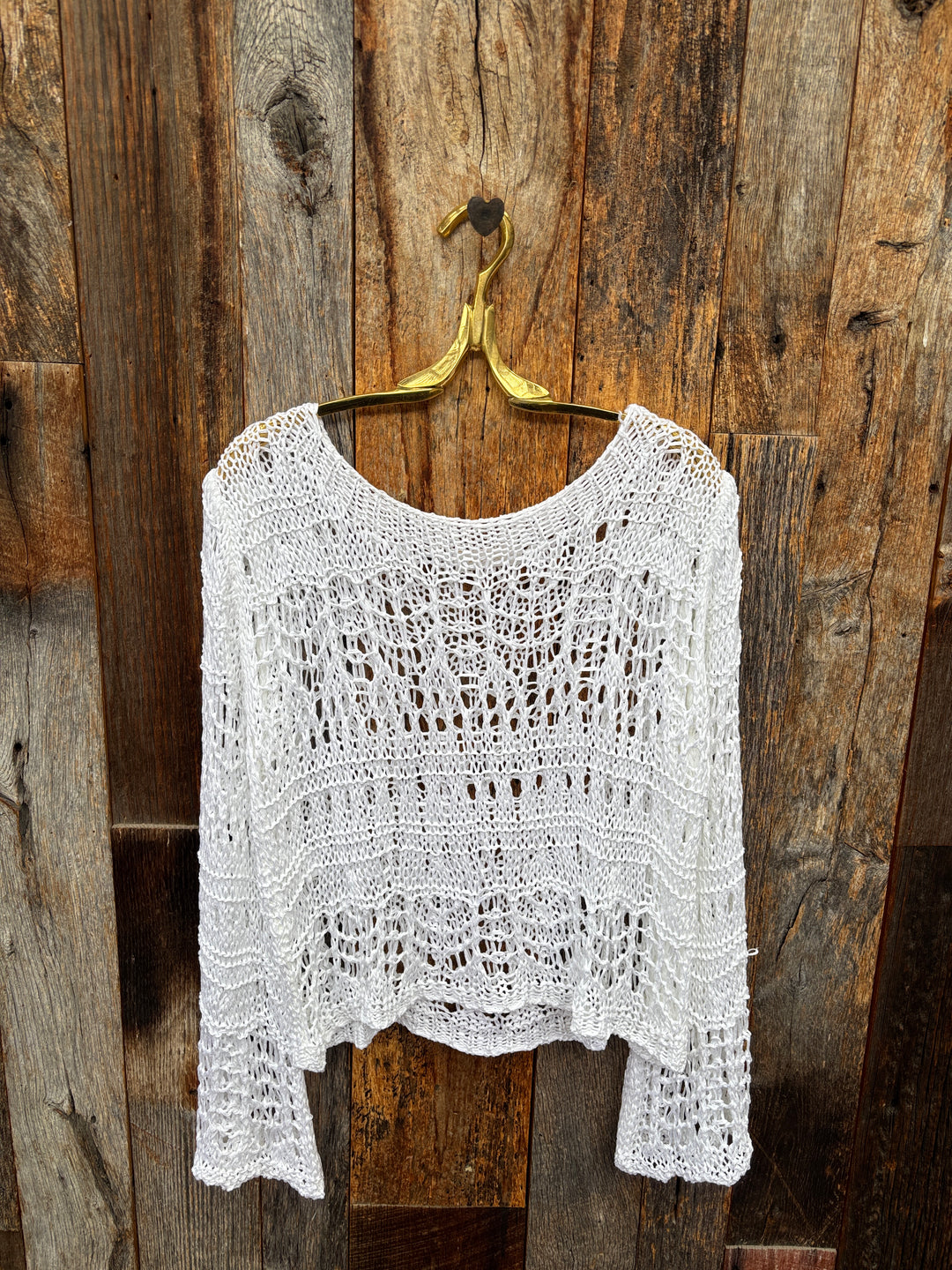Milio Milano Crochet Long Sleeve Top White  OS