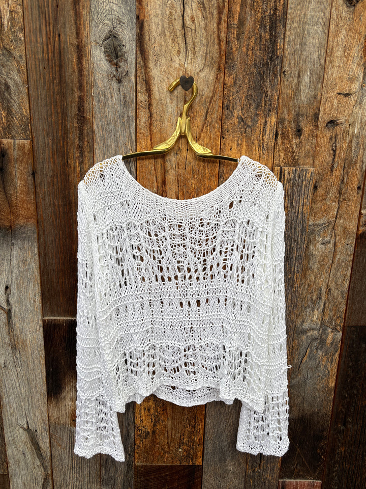 Milio Milano Crochet Long Sleeve Top White  OS