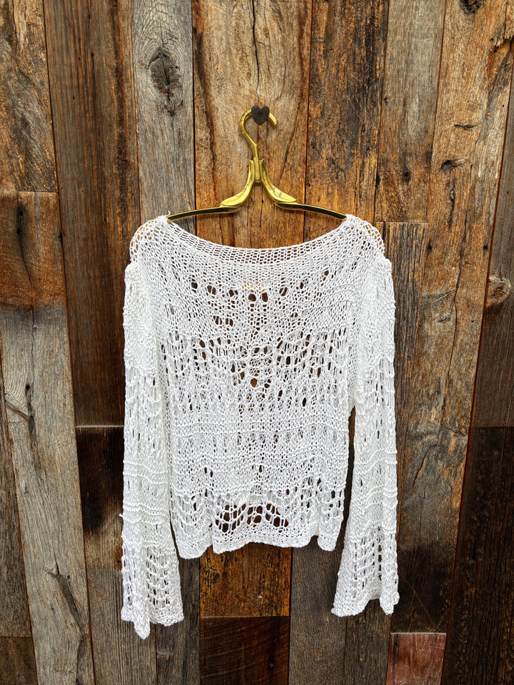 Milio Milano Crochet Long Sleeve Top White  OS