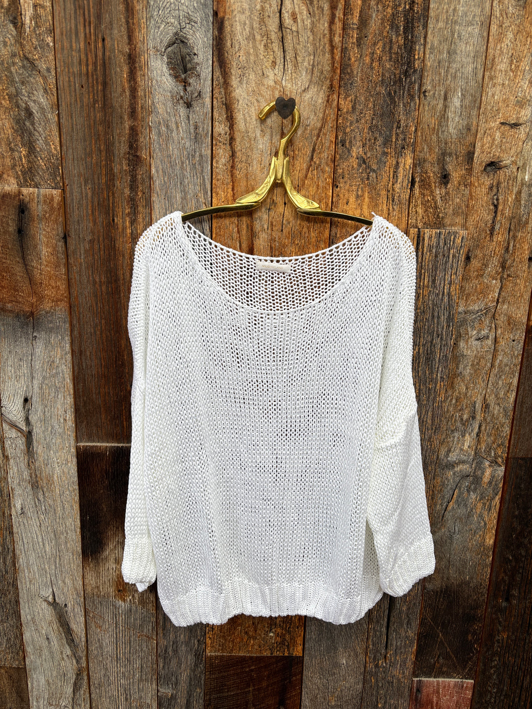 Milio Milano Crochet Crew Neck L/S Knit Top White  OS