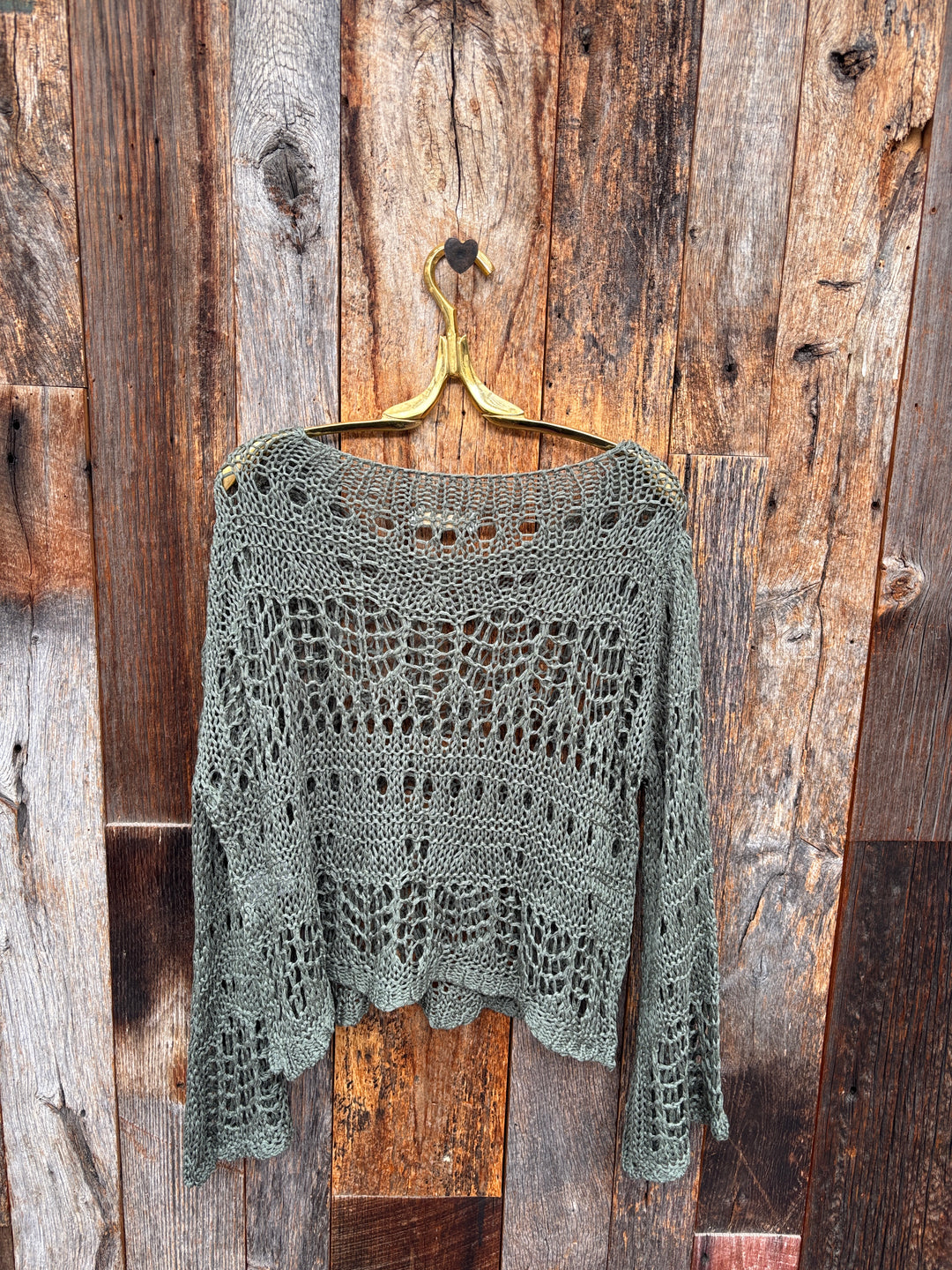 Milio Milano Crochet Long Sleeve Top Army Green  O/S