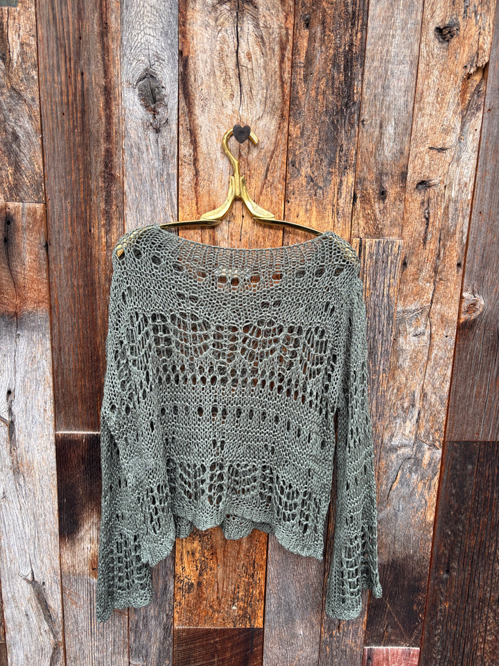 Milio Milano Crochet Long Sleeve Top Army Green  O/S