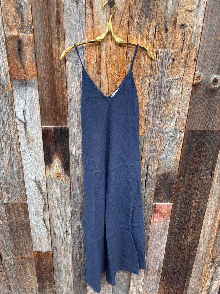 Milio Milano Italian Linen Maxi Slip Dress - Navy