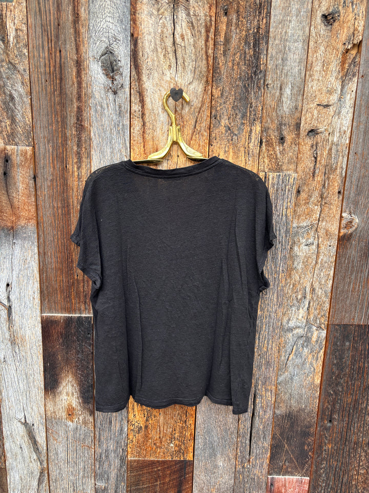 Milio Milano Linen V Neck T-Shirt - Black