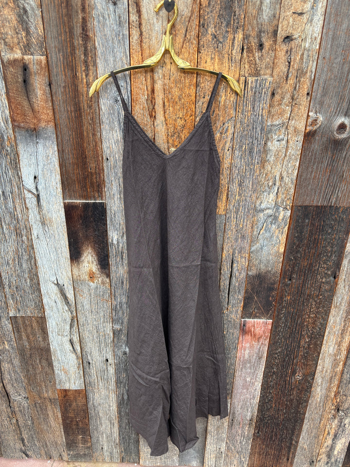 Milio Milano Italian Linen Maxi Slip Dress - Chocolate Brown