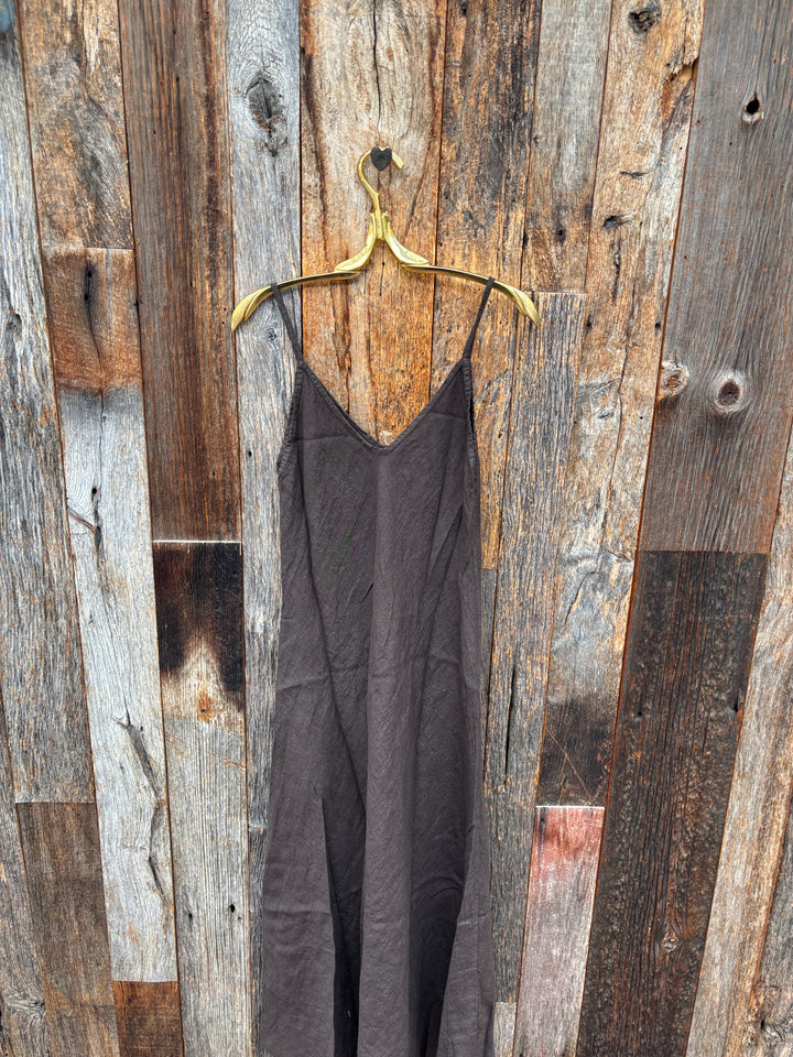 Milio Milano Italian Linen Maxi Slip Dress - Chocolate Brown