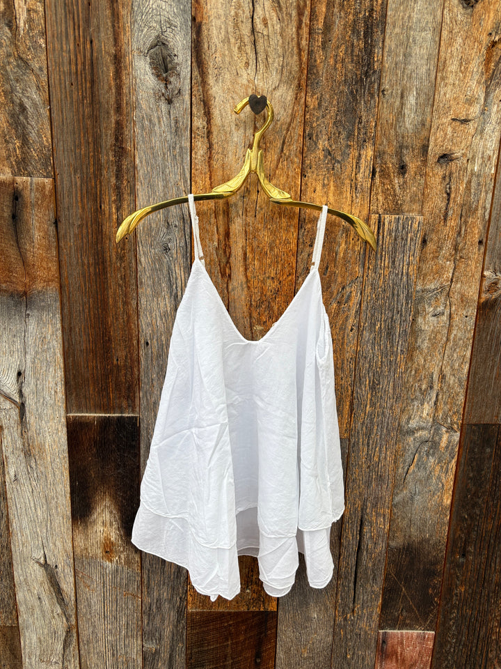 Milio Milano Layered Cotton V-Neck Tank - White