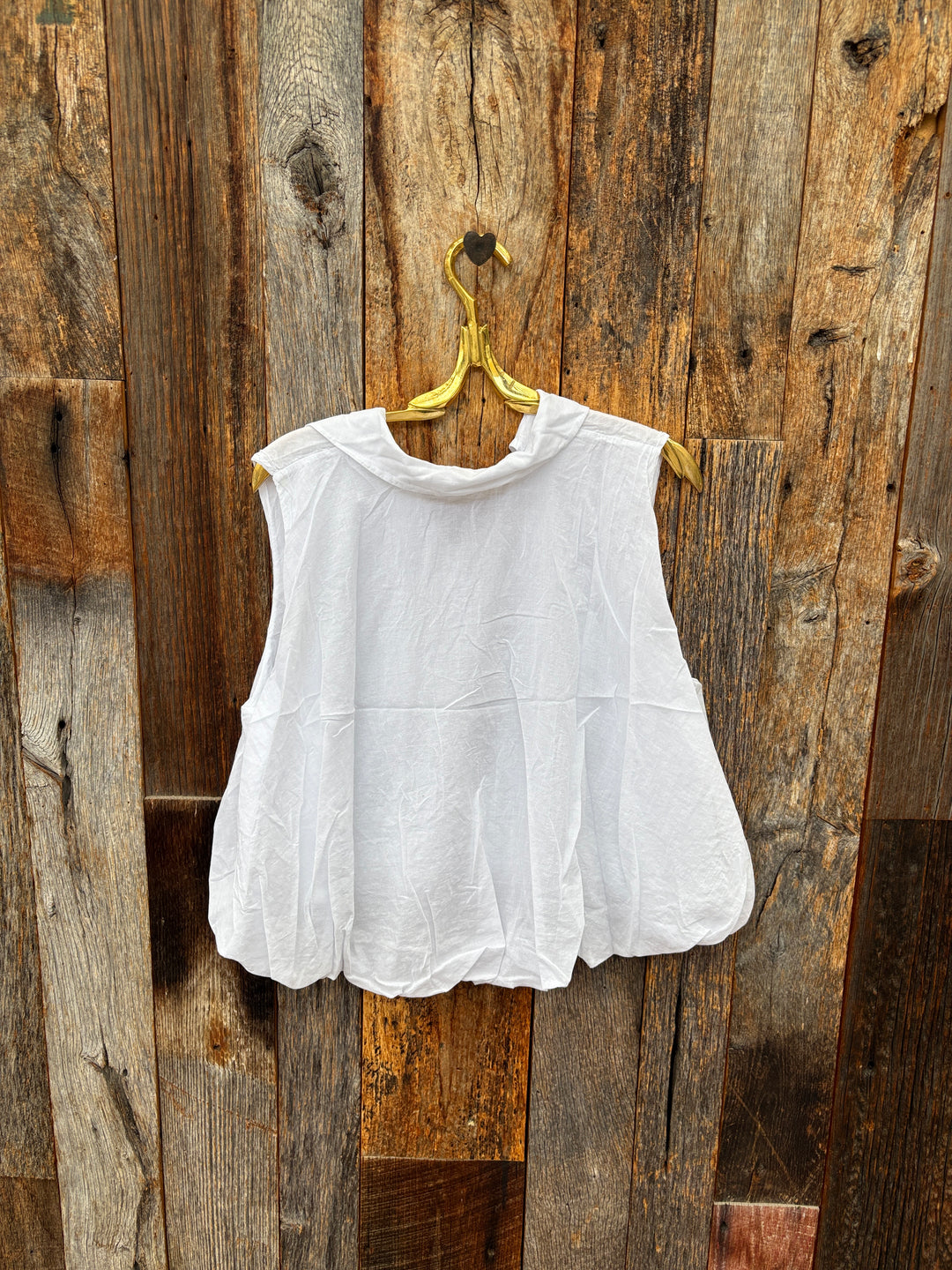 Milio Milano Sleeveless Collar Cotton Bubble Top - White