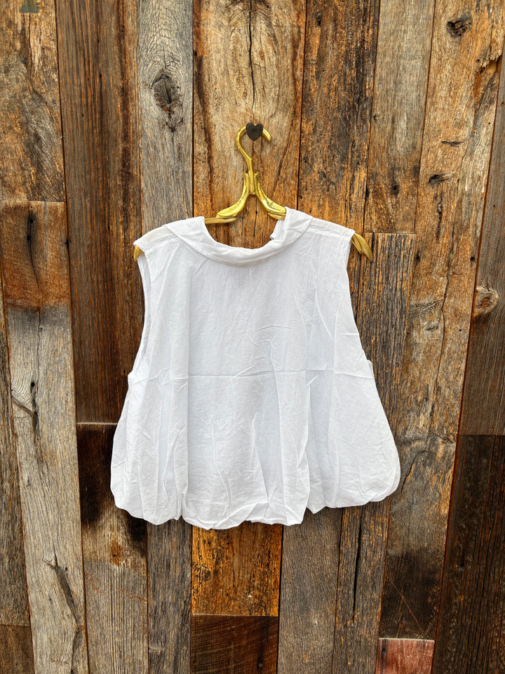 Milio Milano Sleeveless Collar Cotton Bubble Top - White