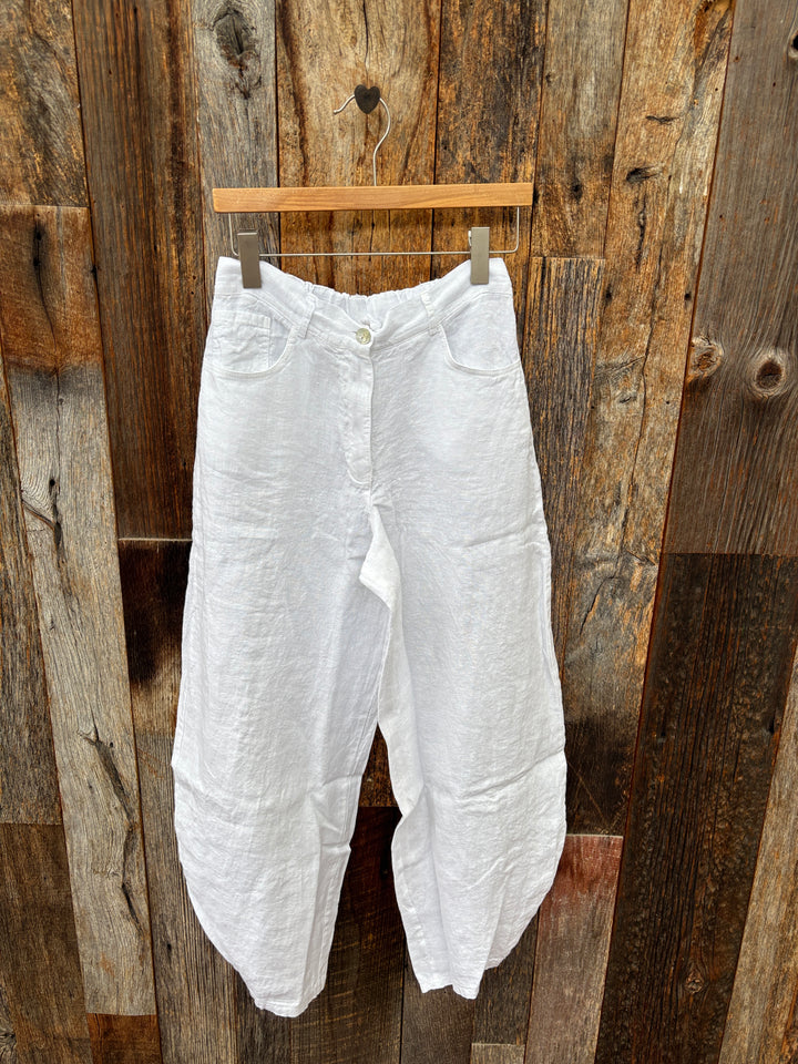 Milio Milano Linen Barrel Pants - White
