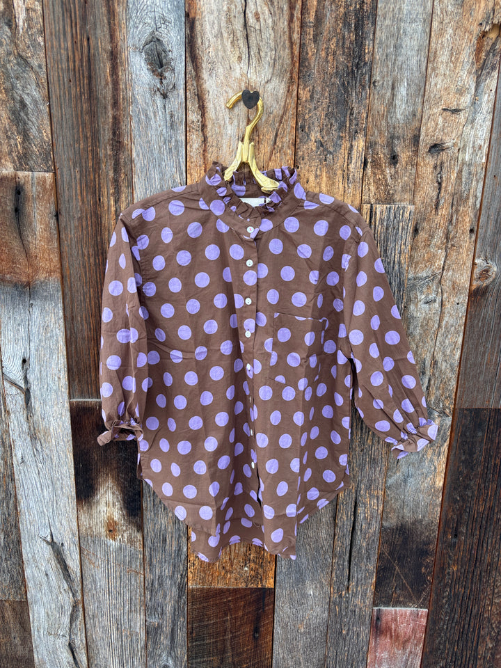 ...and for good Good Girlfriend S/S Ruffle Trim Top - True Dot Cocoa/Lavender