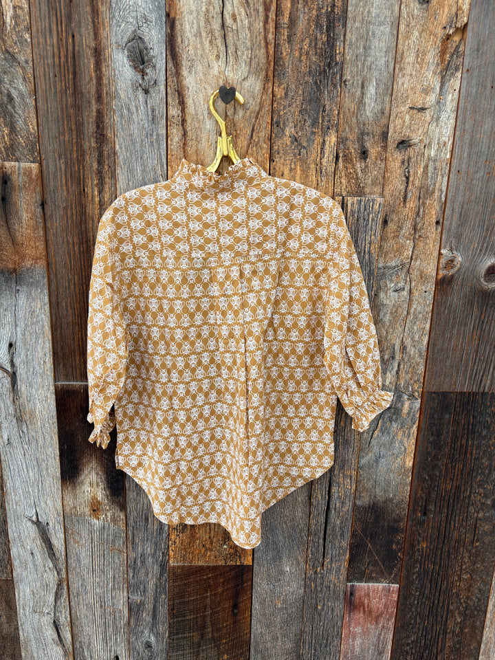 ...and for good Good Girlfriend S/S Ruffle Trim Shirt - Bee Happy Honeycomb