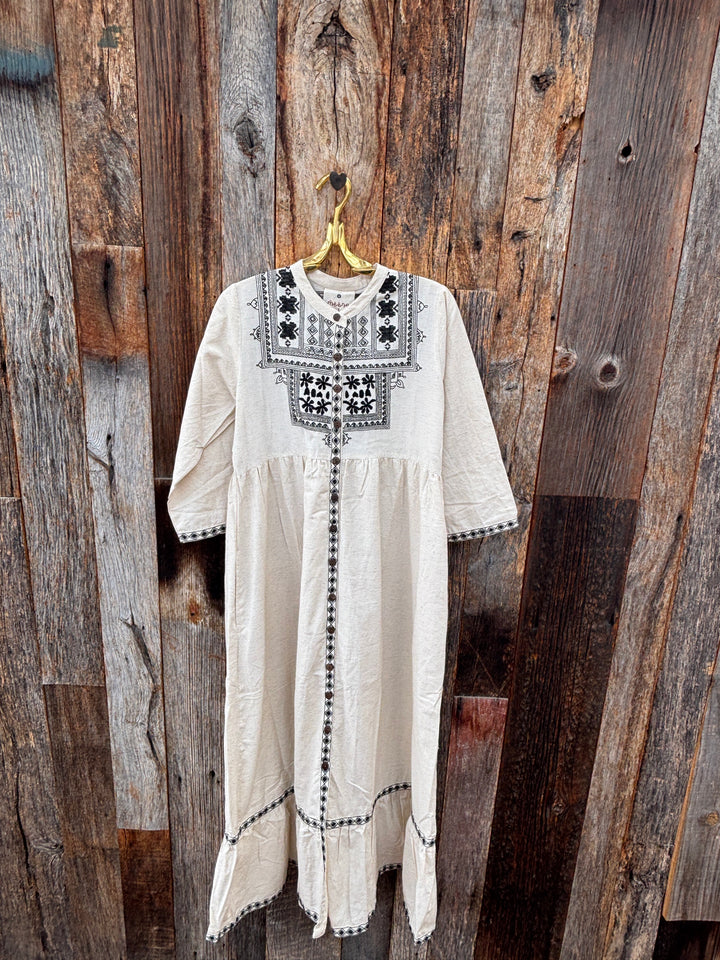 Meena Mahal Kantha Duster Dress - Flax