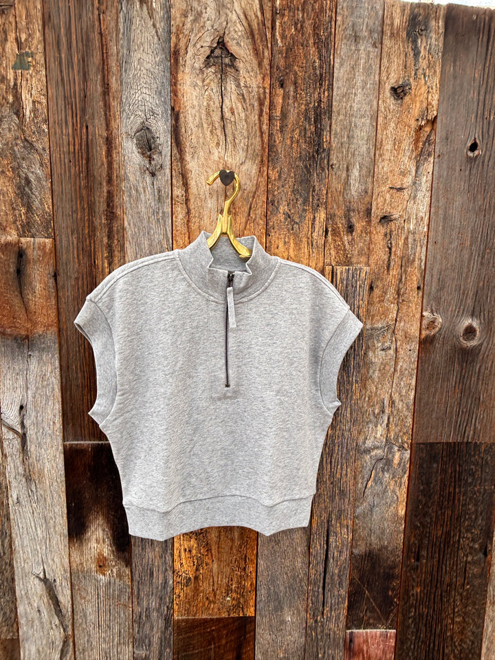 Lilla P Zip Front Mock Neck Heather Grey