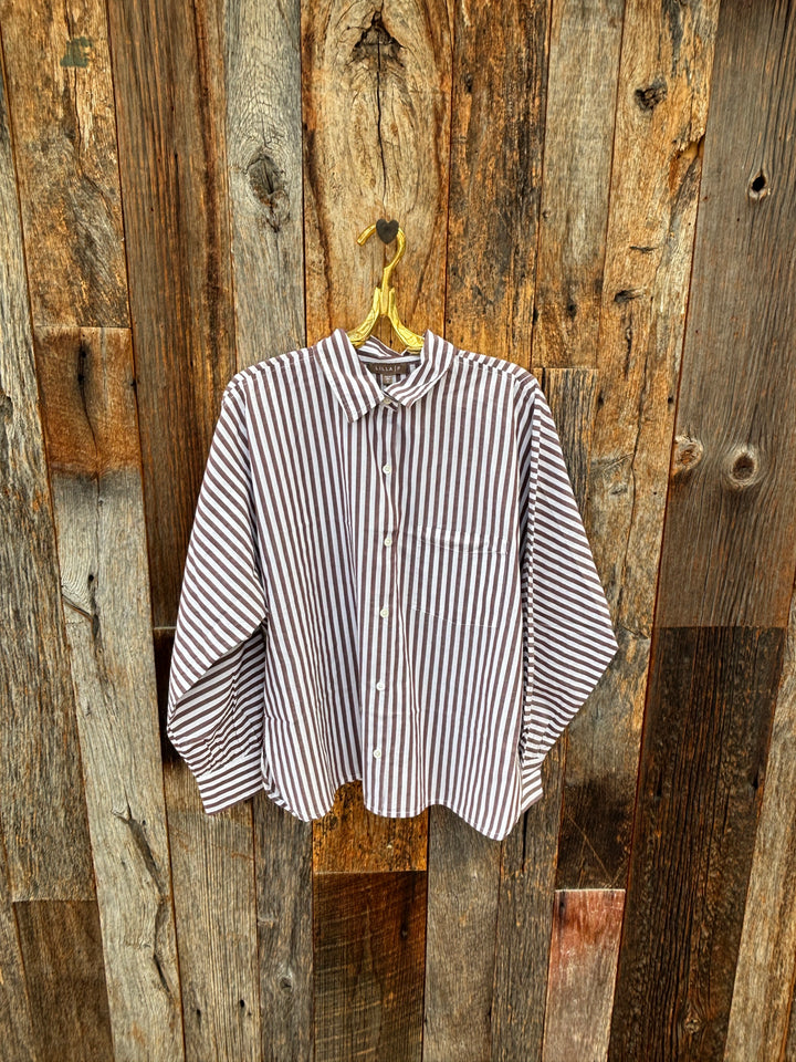 Lilla P Dolman Sleeve Button Down Top - Chestnut Stripe