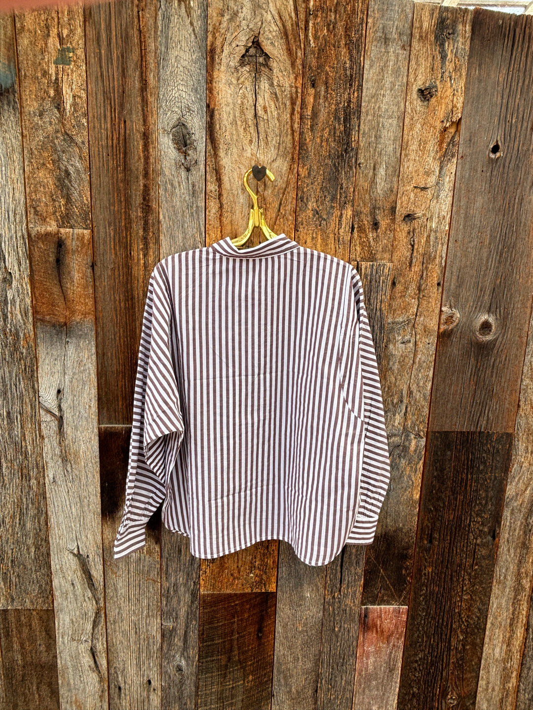 Lilla P Dolman Sleeve Button Down Top - Chestnut Stripe