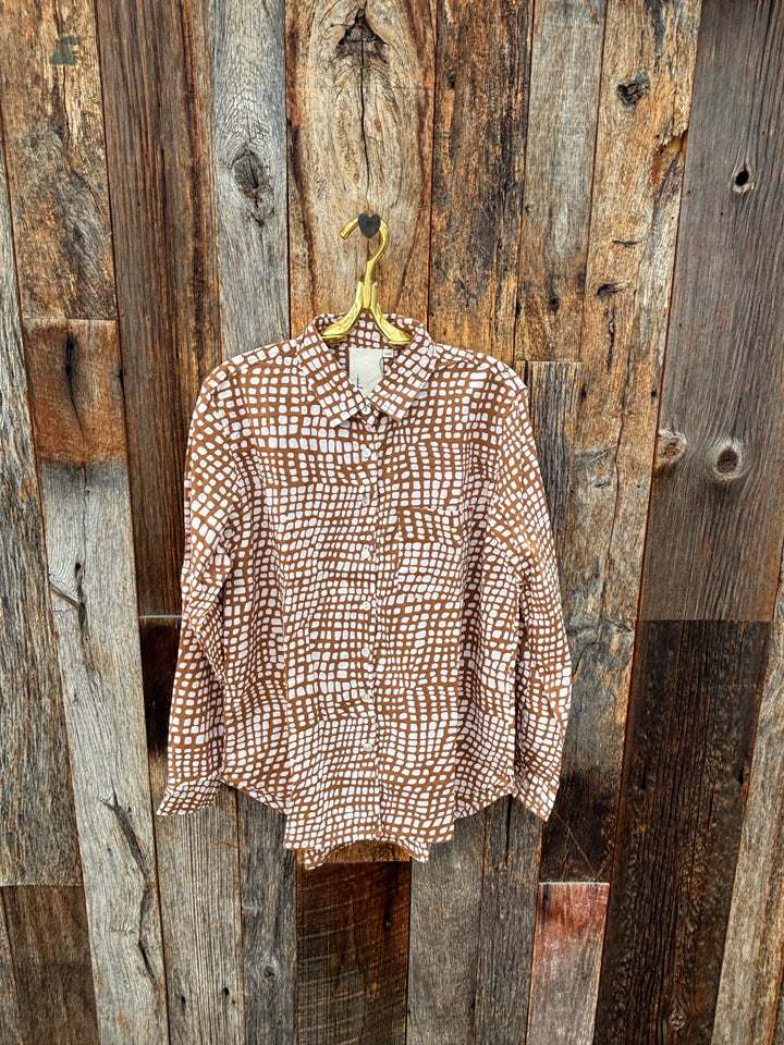 ...and for good Good Boyfriend Shirt - Messy Squares Cocoa Ecru