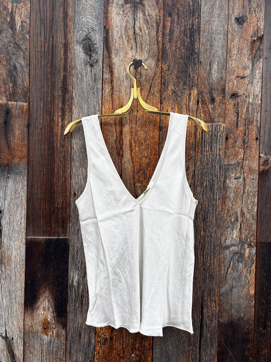 Milio Milano Italian Viscose V-Neck Wide Strap Tank Top Beige