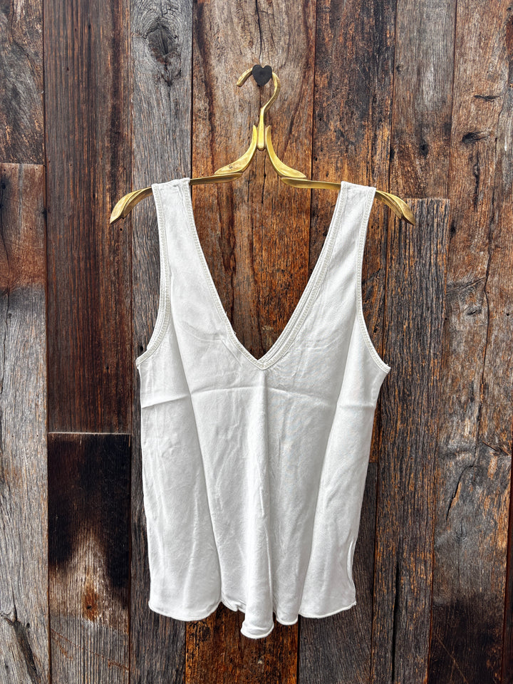 Milio Milano Italian Viscose V-Neck Wide Strap Tank Top Beige