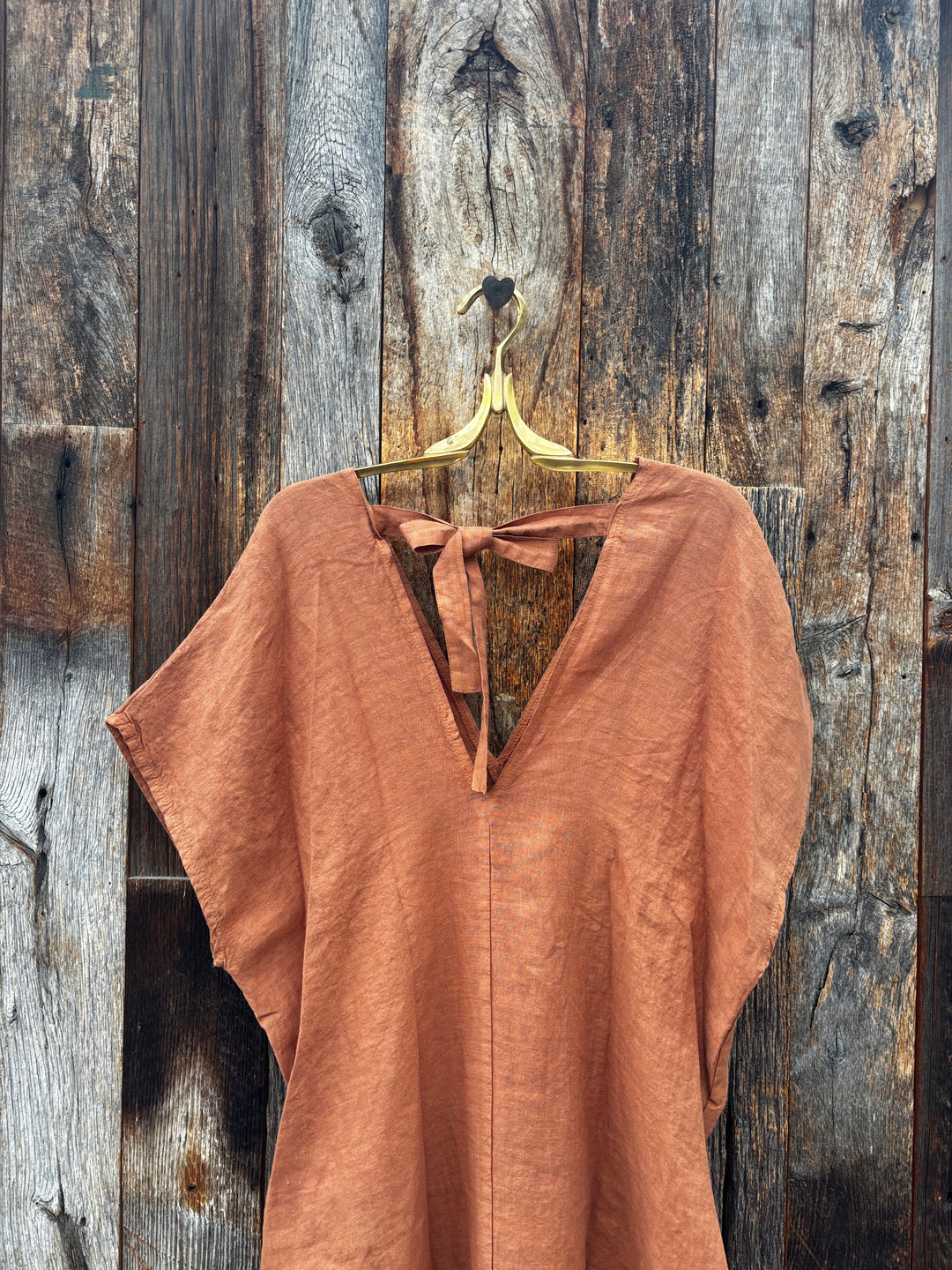 Milio Milano V-Neck Linen Kaftan - Tobacco