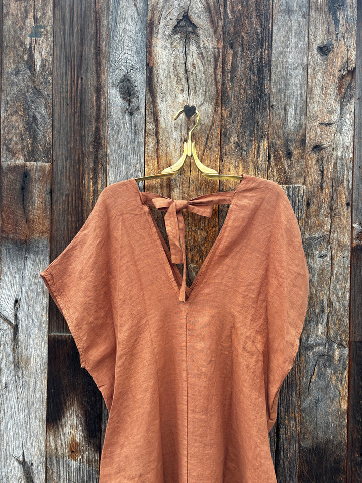 Milio Milano V-Neck Linen Kaftan - Tobacco