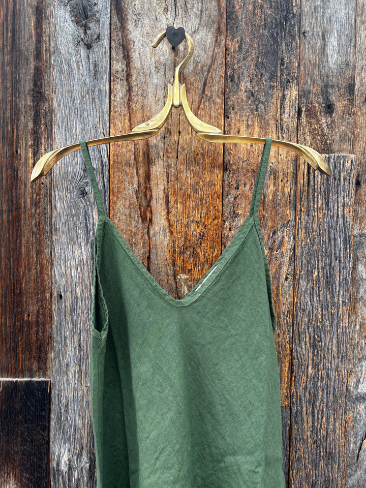 Milio Milano Italian Linen Maxi Slip Dress - Forrest Green