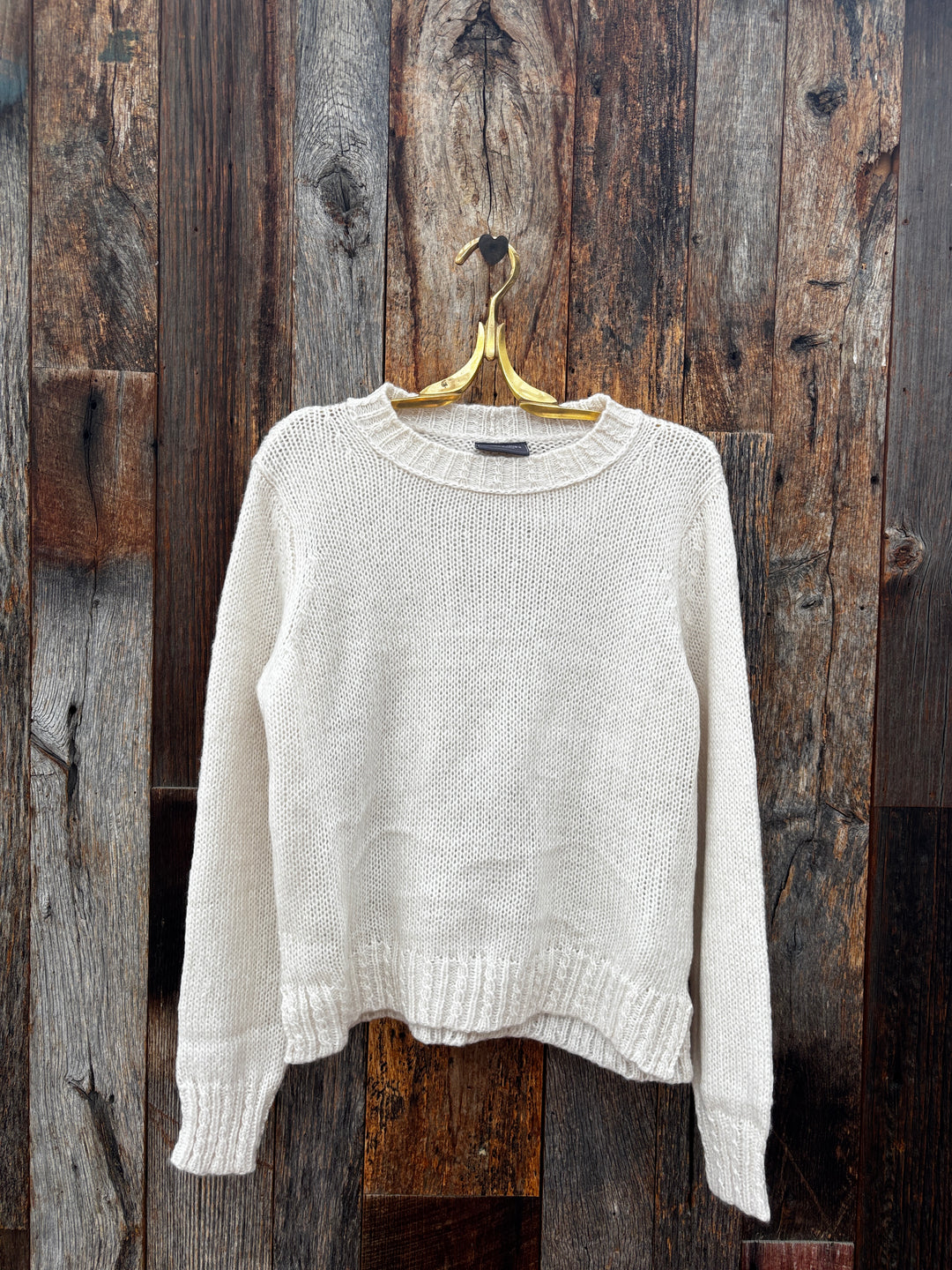 Wooden Ships Cable Trim Crew Sweater Almond Snow Melange