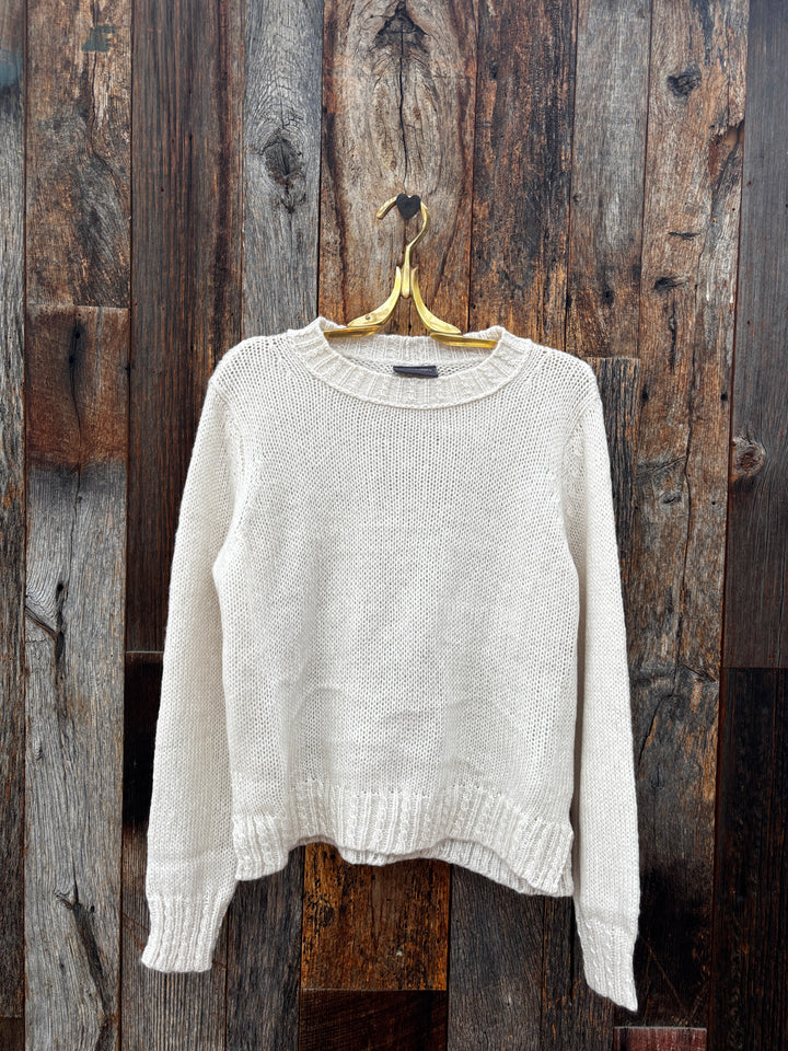 Wooden Ships Cable Trim Crew Sweater Almond Snow Melange